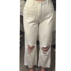 VERVET BY FLYING MONKEY Cream Distressed Flare Jeans